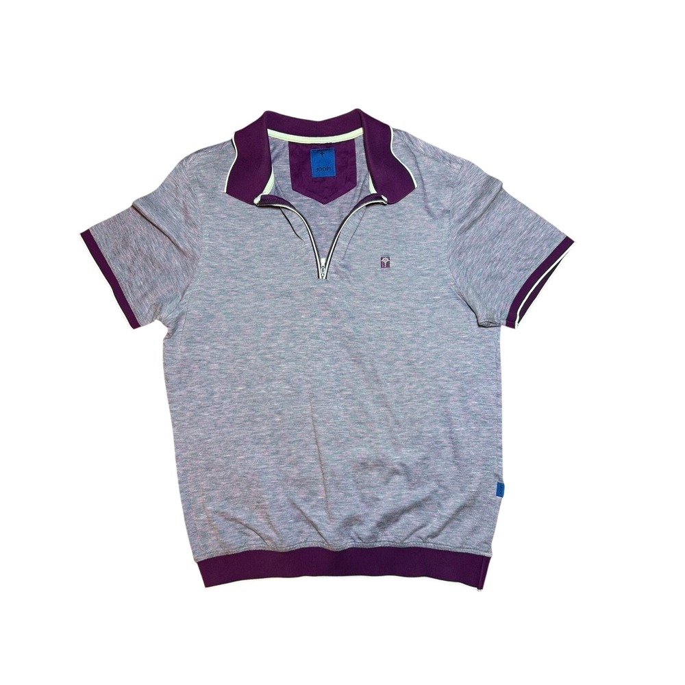 Joop! Mens Quarter Zip Polo Shirt Size M Purple Marl Short Sleeve Bird Detail